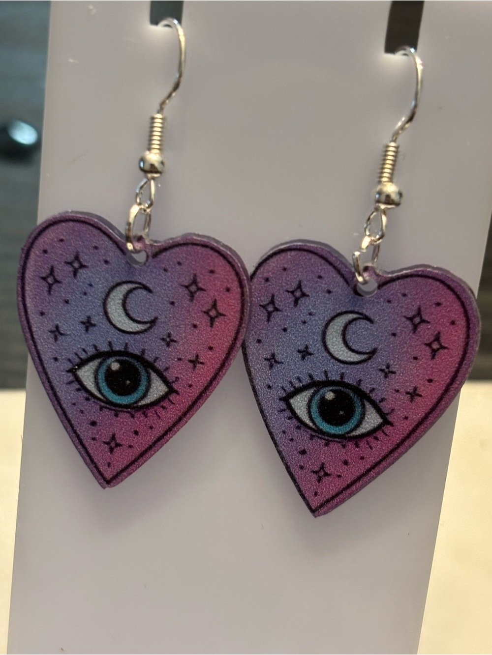Eye Heart Acrylic Earrings | All-Seeing Eye Moon Stars | Pink Purple Goth